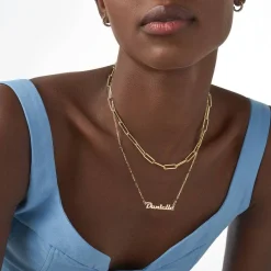 Link Chain Name Necklace with Diamond - 14k Solid Gold