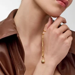 Lock & Luna charm with Emerald cut Moissanite - Gold Vermeil