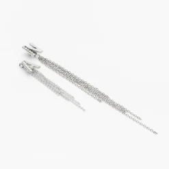 Long Tassel with Diamond Initials - Silver