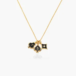 Midnight Enamel Willow Card Initials Necklace - Gold Vermeil with Diamond