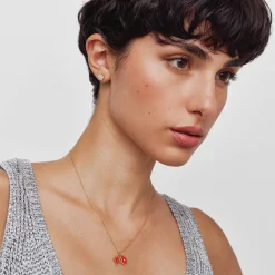 Midnight Enamel Willow Card Initials Necklace - Gold Vermeil with Diamond