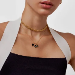 Midnight Enamel Willow Card Initials Necklace - Gold Vermeil with Diamond