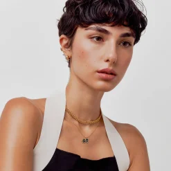 Midnight Enamel Willow Card Initials Necklace - Gold Vermeil