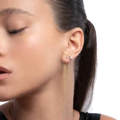 Mimosa Long Tassel Single Stud with 0.05 CT Diamond - Gold Vermeil