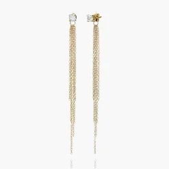 Mimosa Long Tassel Single Stud with 0.3 CT Diamond - 14k Solid Gold