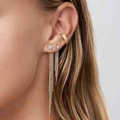 Mimosa Long Tassel Single Stud with 0.3 CT Diamond - 14k Solid Gold