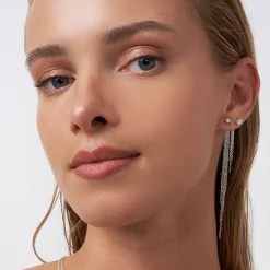 Mimosa Long Tassel Stud with 0.1 CT Diamond - Silver