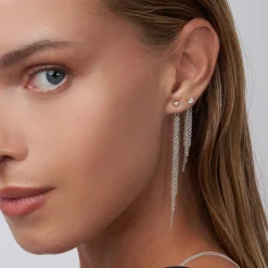 Mimosa Long Tassel Stud with 0.05 CT Diamond - Silver