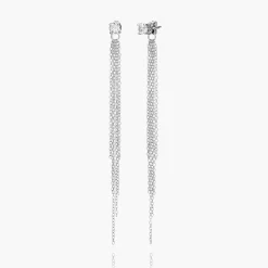Mimosa Long Tassel Stud with 0.3 CT Diamond- Silver