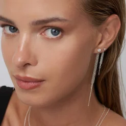 Mimosa Long Tassel Stud with 0.3 CT Diamond- Silver