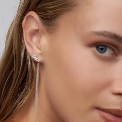 Mimosa Long Tassel Stud with Trio Diamond 0.45 CT Diamond - Silver