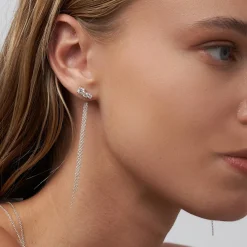 Mimosa Long Tassel Stud with Trio Diamond 0.45 CT Diamond - Silver