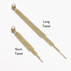Mimosa Long Tassel Stud with 0.05 CT Diamond - 14k Solid Gold