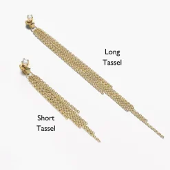 Mimosa Long Tassel Stud with Trio Diamond 0.45 CT Diamond - 14k Solid Gold