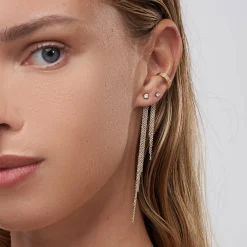 Mimosa Long Tassel Stud with 0.1 CT Diamond - 14k Solid Gold