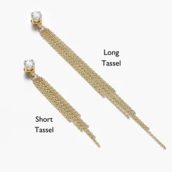 Mimosa Long Tassel Stud with 0.1 CT Diamond - 14k Solid Gold