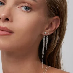 Mimosa Short Tassel Stud with 0.10 CT Diamond - Silver