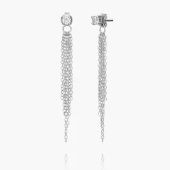 Mimosa Short Tassel Stud with 0.10 CT Diamond - Silver