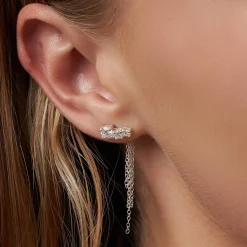 Mimosa Short Tassel Stud with Trio Diamond 0.45 CT Diamond - Silver