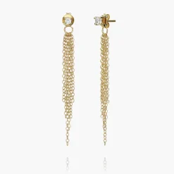 Mimosa Short Tassel Stud with 0.05 CT Diamond - 14k Solid Gold