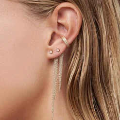 Mimosa Short Tassel Stud with 0.05 CT Diamond - 14k Solid Gold