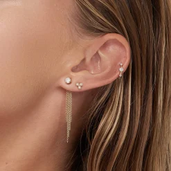 Mimosa Short Tassel Stud with 0.3 CT Diamond - 14k Solid Gold