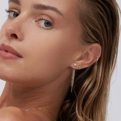 Mimosa Short Tassel Stud with 0.3 CT Diamond - 14k Solid Gold