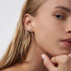 Mimosa Short Tassel Stud with Trio Diamond 0.45 CT Diamond - 14k Solid Gold