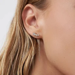 Mimosa Short Tassel Stud with Trio Diamond 0.45 CT Diamond - 14k Solid Gold