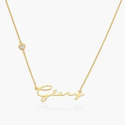 Mon Petit Name Necklace With 0.2 Ct Heart Diamond Shape - Gold Vermeil