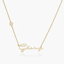 Mon Petit Name Necklace With 0.2 Ct Heart Diamond Shape -14k Solid Gold