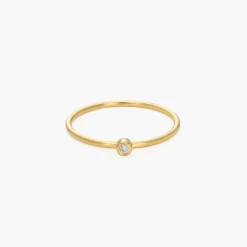Mona Stackable Ring with Diamond - 14K Solid Gold
