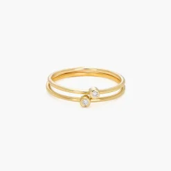 Mona Stackable Ring with Diamond - 14K Solid Gold