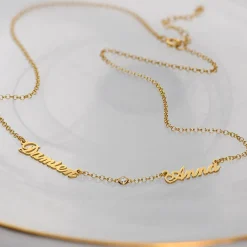 Multiple Name Necklace with Diamonds - Gold Vermeil
