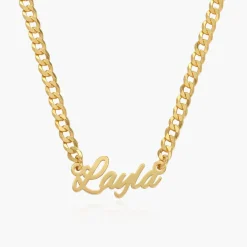 Name Necklace With Bold Curb Chain - Gold Vermeil