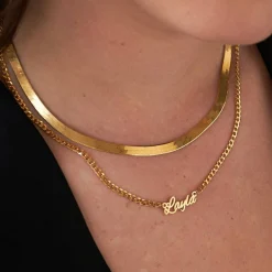Name Necklace With Bold Curb Chain - Gold Vermeil