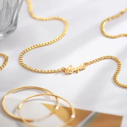 Name Necklace With Bold Curb Chain - Gold Vermeil