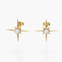Northern Star Stud Earrings with 0.6 ct Diamond - 14k Solid Gold