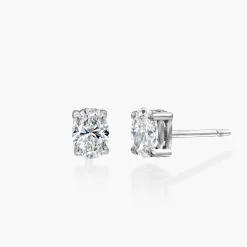 Oval Diamond Stud Earrings 0.8 CT - 14k White Gold