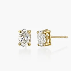 Oval Diamond Stud Earrings 1 CT - 14k Solid Gold