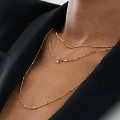Petite Paperclip Necklace with Diamond - Gold Vermeil