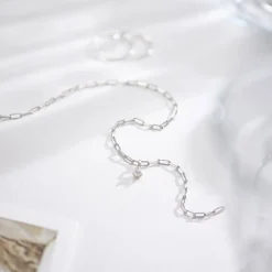 Petite Paperclip Necklace with Diamond - Silver