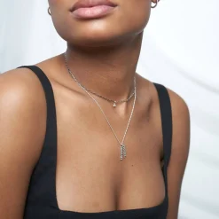 Petite Paperclip Necklace with Diamond - Silver