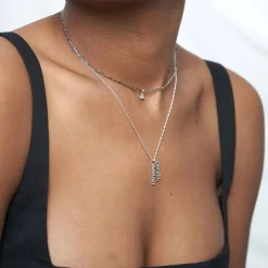 Petite Paperclip Necklace with Diamond - Silver