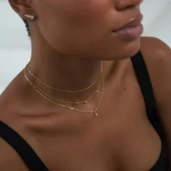 Petite Paperclip Necklace with Diamond - 14k Solid Gold