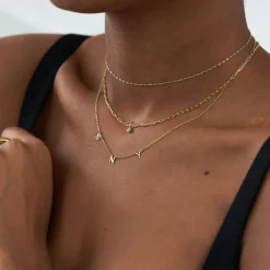 Petite Paperclip Necklace with Diamond - 14k Solid Gold