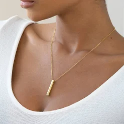 Pillar Bar Necklace with Diamond - 18k Gold Vermeil