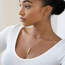 Pillar Bar Necklace with Diamond - 18k Gold Vermeil