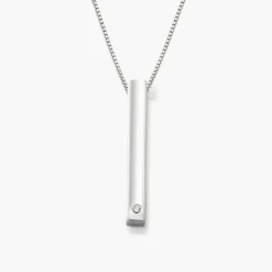 Pillar Bar Necklace with Diamond - Silver