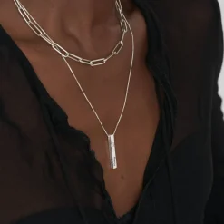 Pillar Bar Necklace With 0.25ct Diamond - Silver